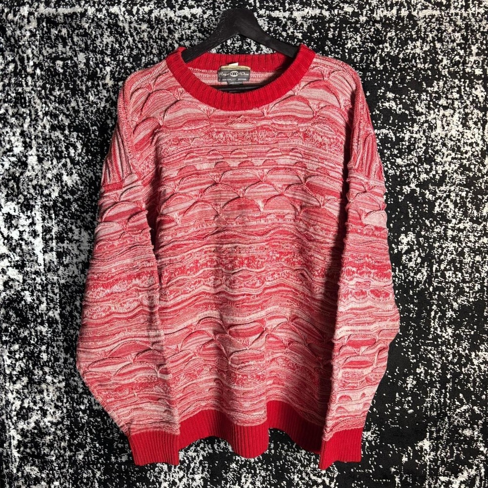 Vintage Regal Wear Textured 3D Knit Wave Sweater Red Size XL